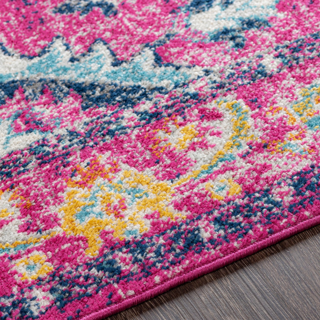 ADITY Vintage Traditional Oriental Boho Bright Pink Area Rug Texture