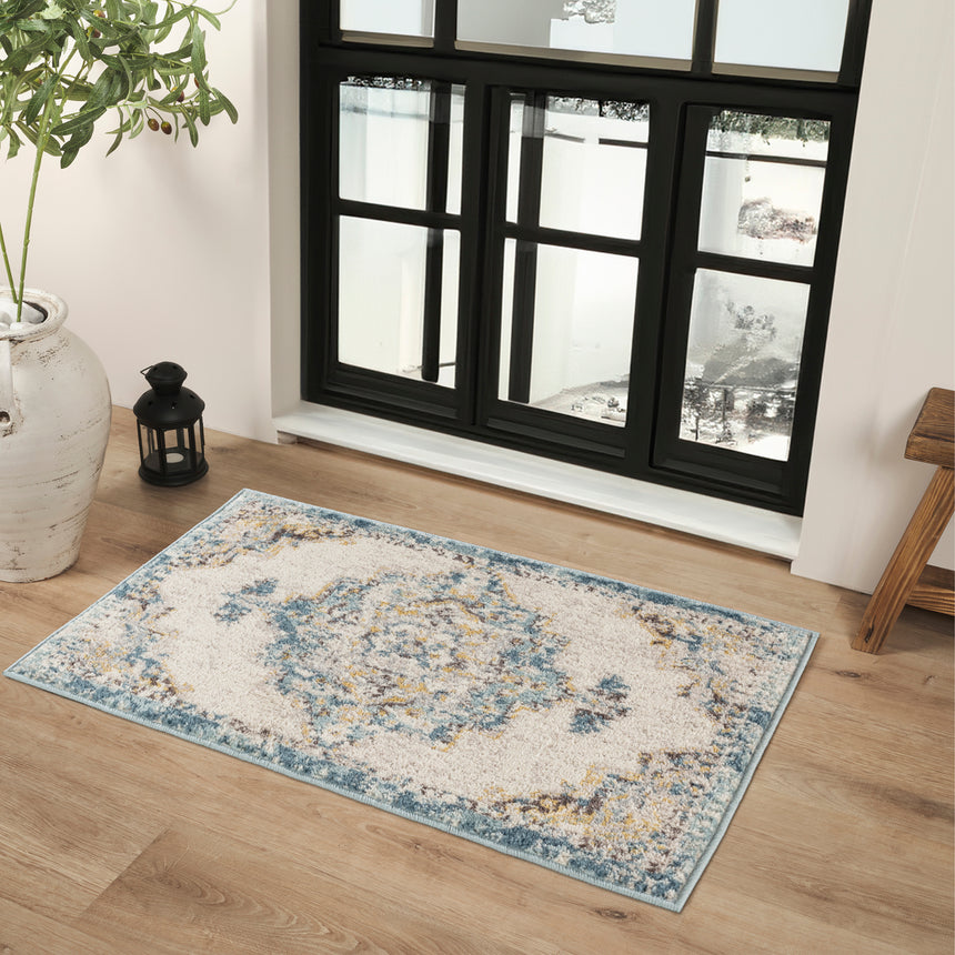 Agra Vintage Oriental Boho Sky Blue Rug
