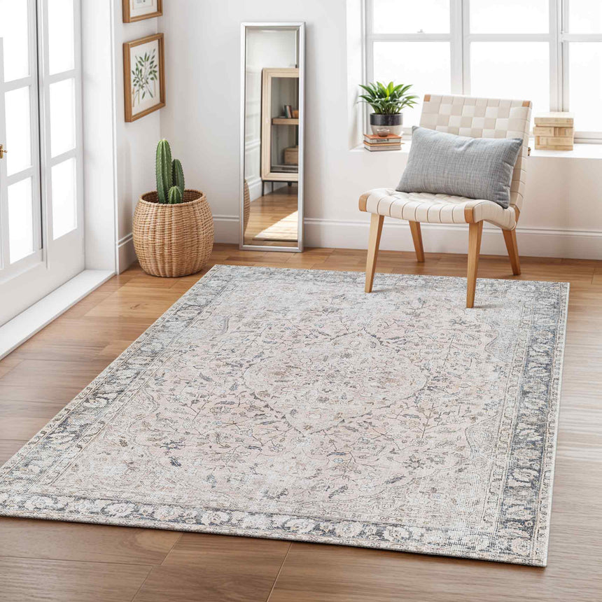 Indigo Machine Washable Traditionnal Boho Blush Rug