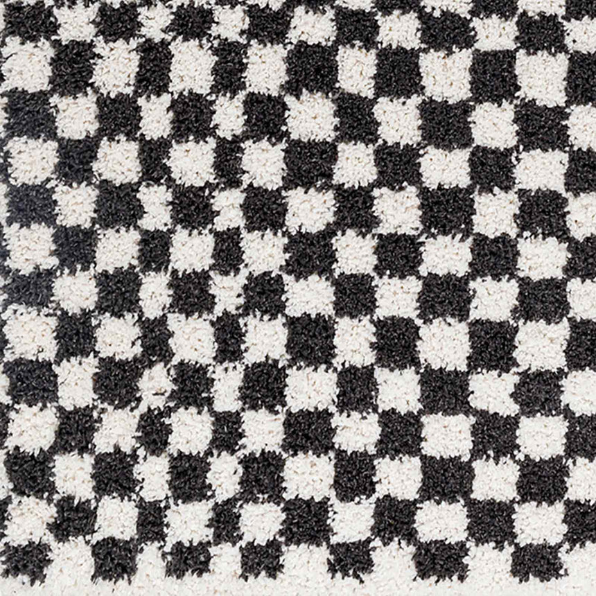 Kittu Shaggy Modern Plush Pile Dark Grey Checkered Rug