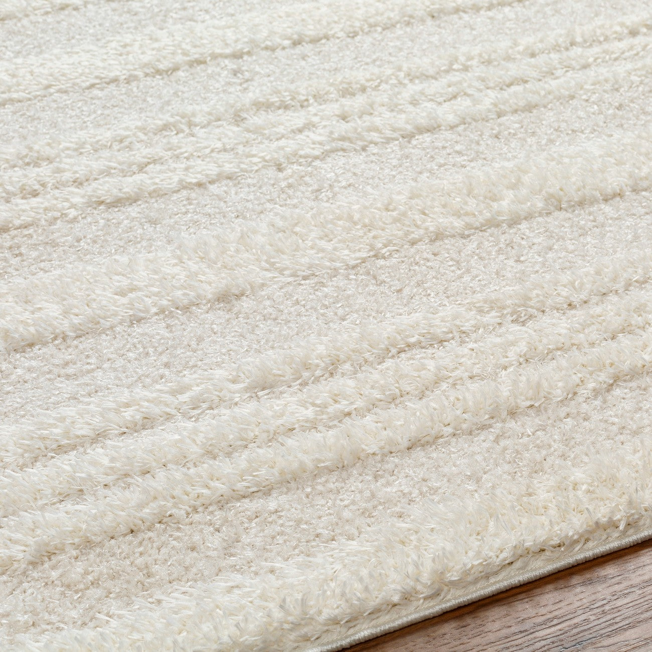 CHUMINI Shaggy Modern Plush Pile Cream Striped Area Rug Texture