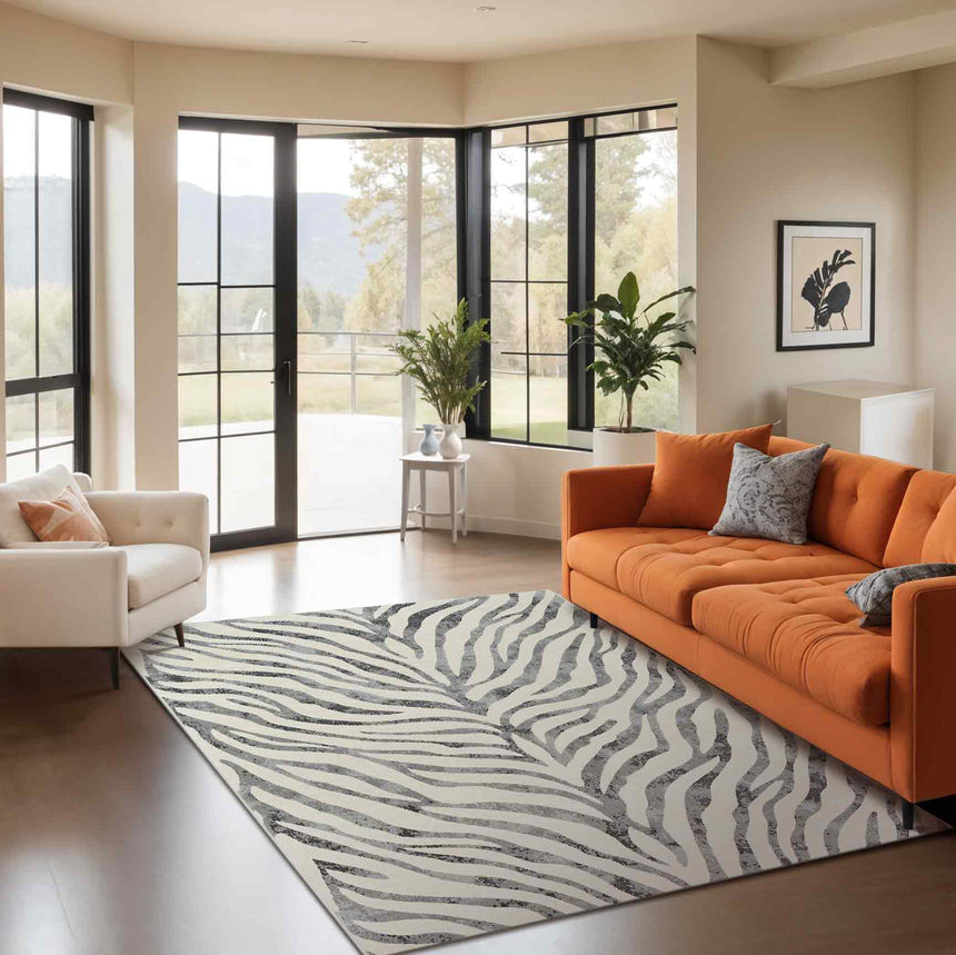 Cybele Scandi Boho Zebra Charcoal Rug