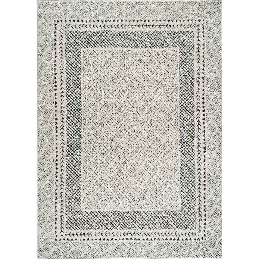 Ambre Scandi Modern High Pile Ivory/Black Rug