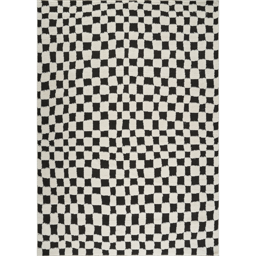 Irina Scandi Modern High Pile Black/Ivory Checkered Rug