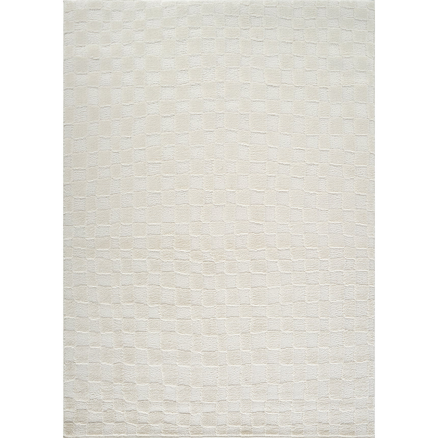 Irina Scandi Modern High Pile Off-White/Ivory Checkered Rug