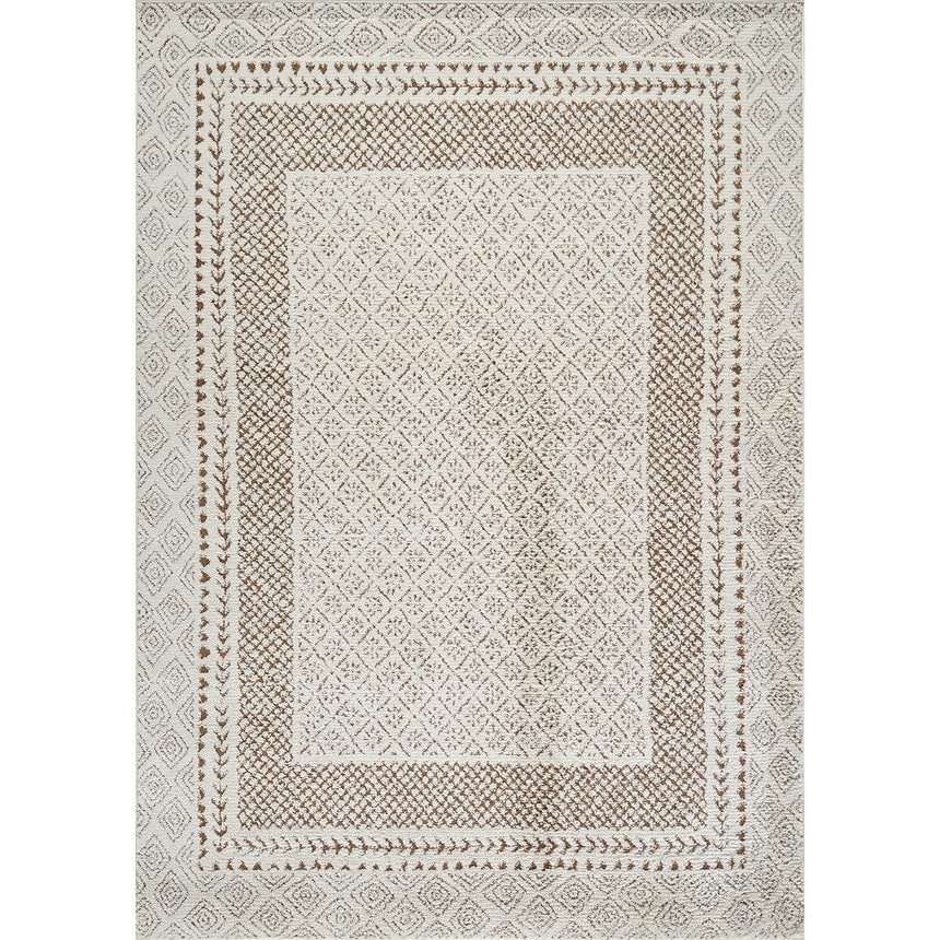 Ambre Scandi Modern High Pile Ivory/Brown Rug