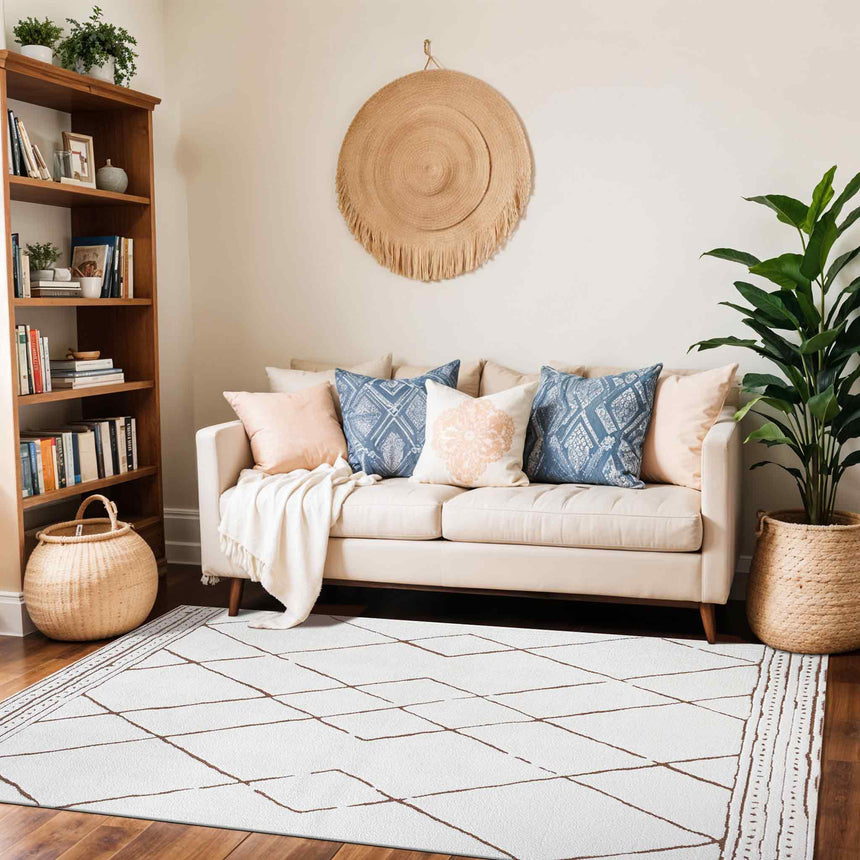 Hannah Berber Modern High Pile Ivory/Brown Rug