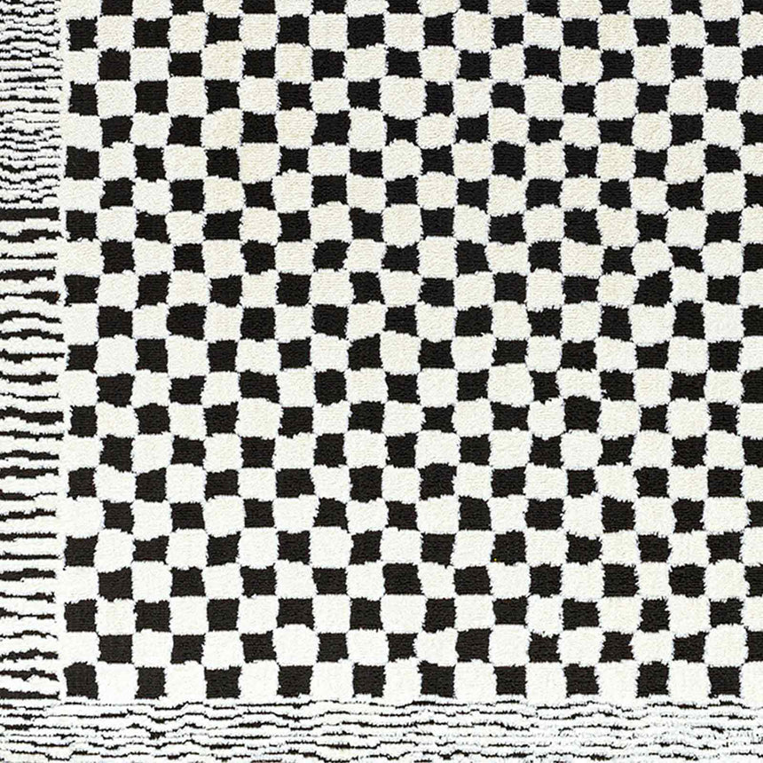 Ekta Scandi Modern High Pile Ivory/Black Checkered Rug - Image 7
