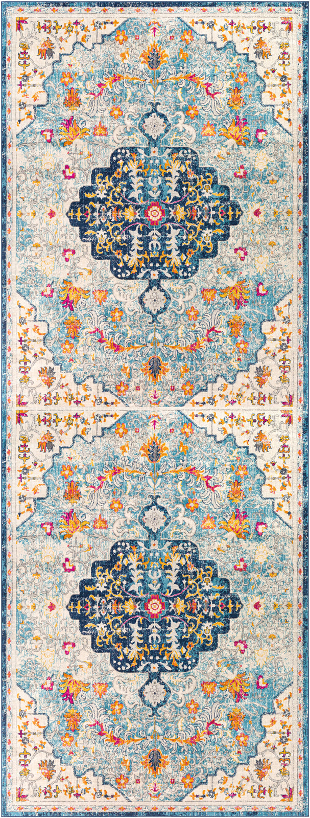 Chinu Vintage Oriental Boho Sky Blue/Saffron Rug