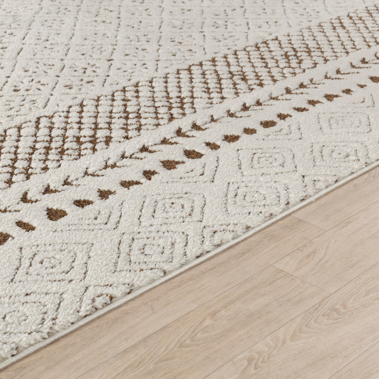 AMBRE Scandi Modern High Pile Ivory/Brown Area Rug Texture