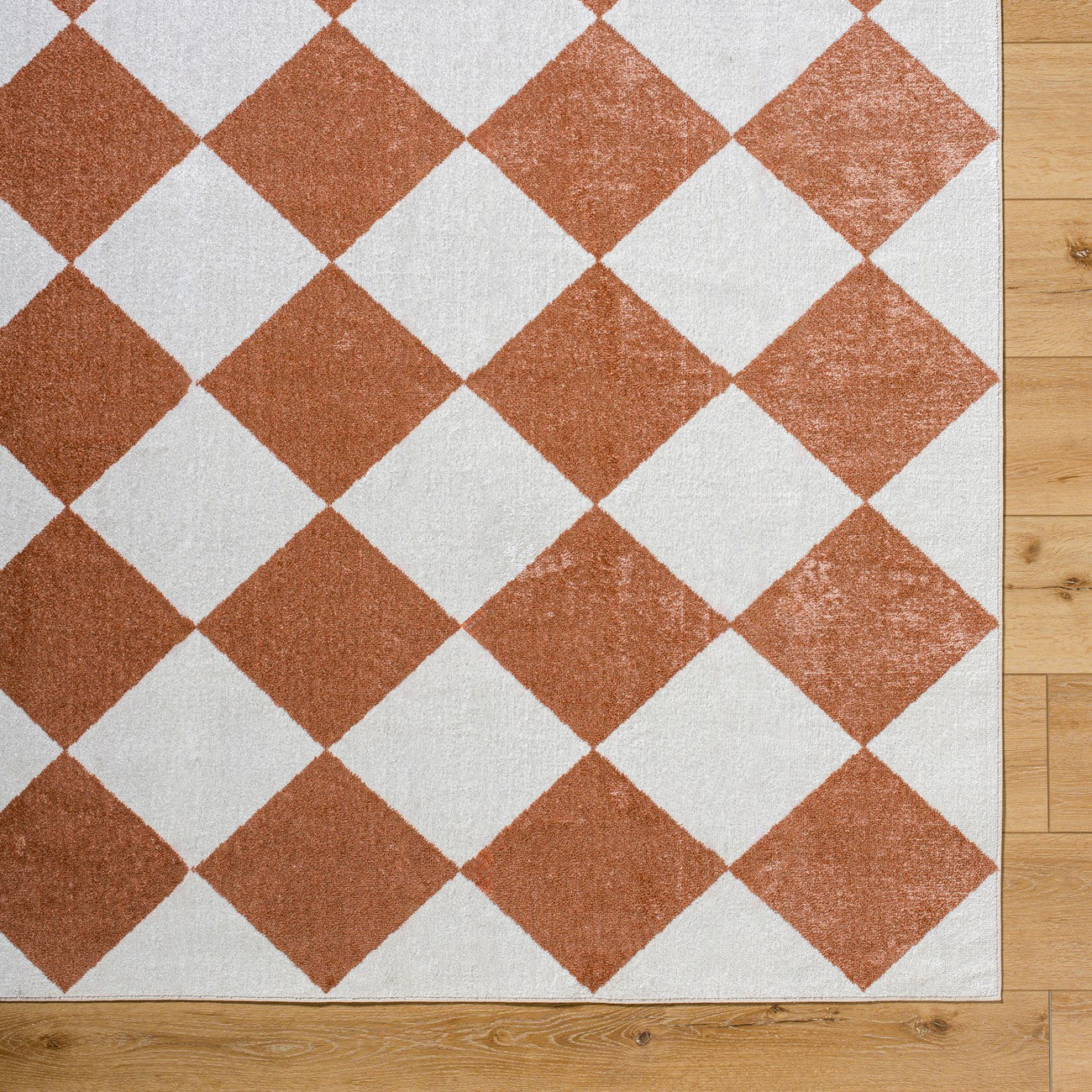 GHISLAINE Machine Washable Modern Boho Diamond Rust Area Rug Overhead