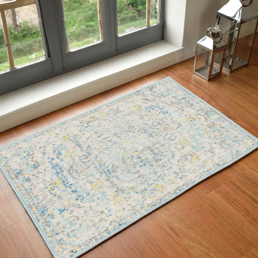 Lou Vintage Oriental Boho Cream/Teal/Yellow Rug