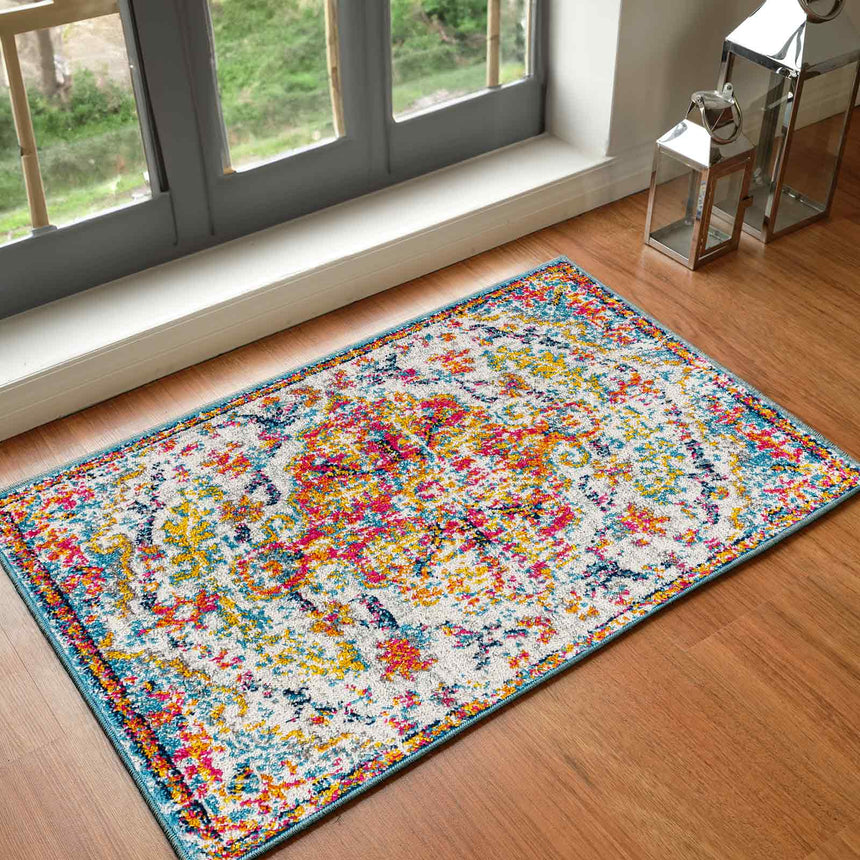 Lou Vintage Oriental Boho Saffron/Teal Rug
