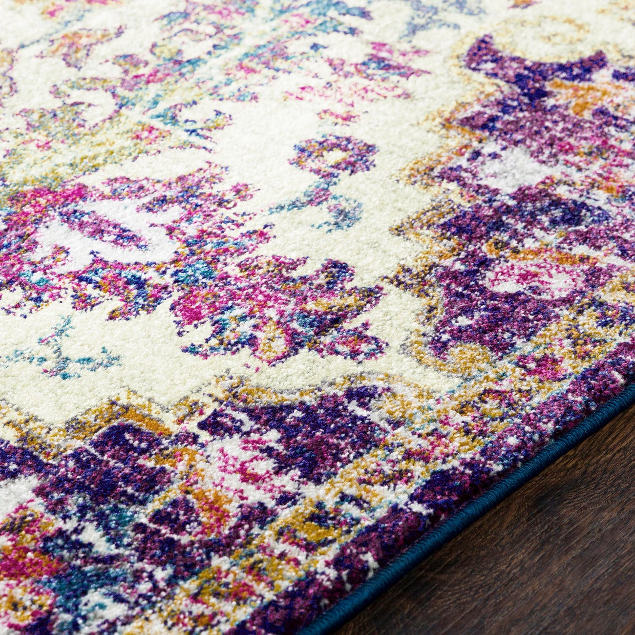 LOU Vintage Traditional Oriental Boho Orange/Dark Blue Area Rug Texture