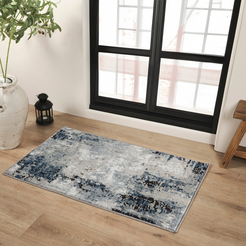 Lena Abstract Modern Marble Denim Rug