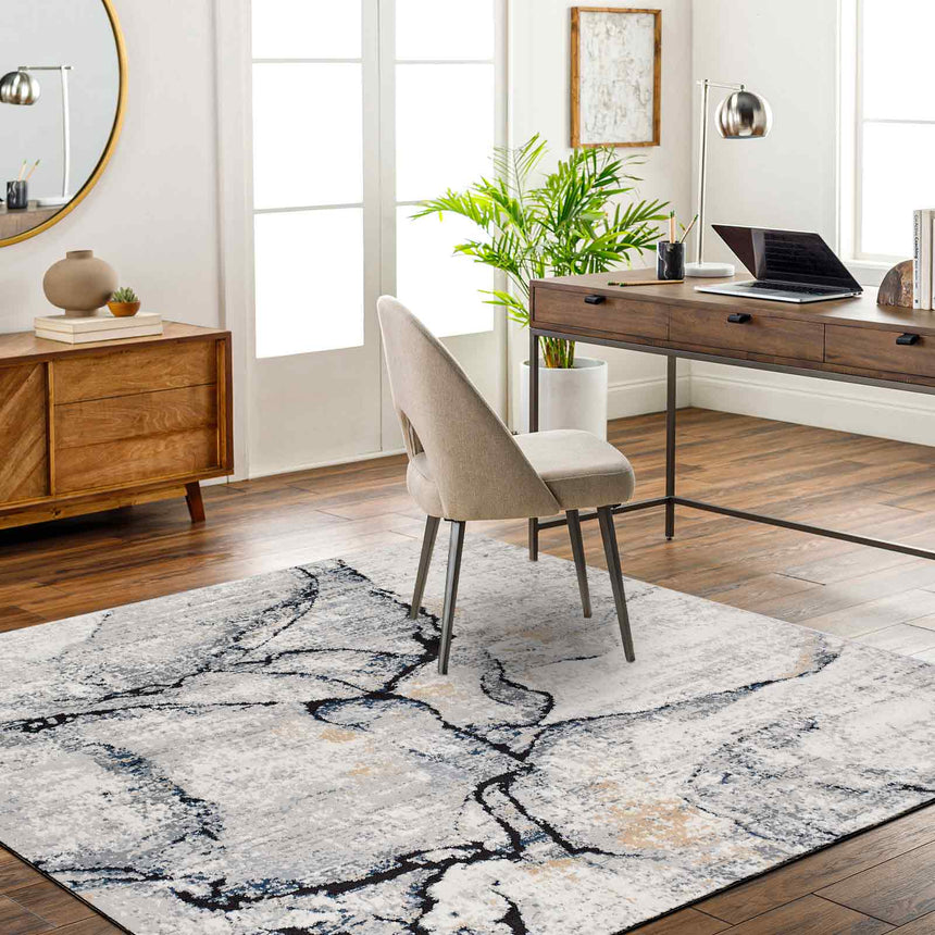 Lyna Abstract Modern Marble Ivory Grey Rug