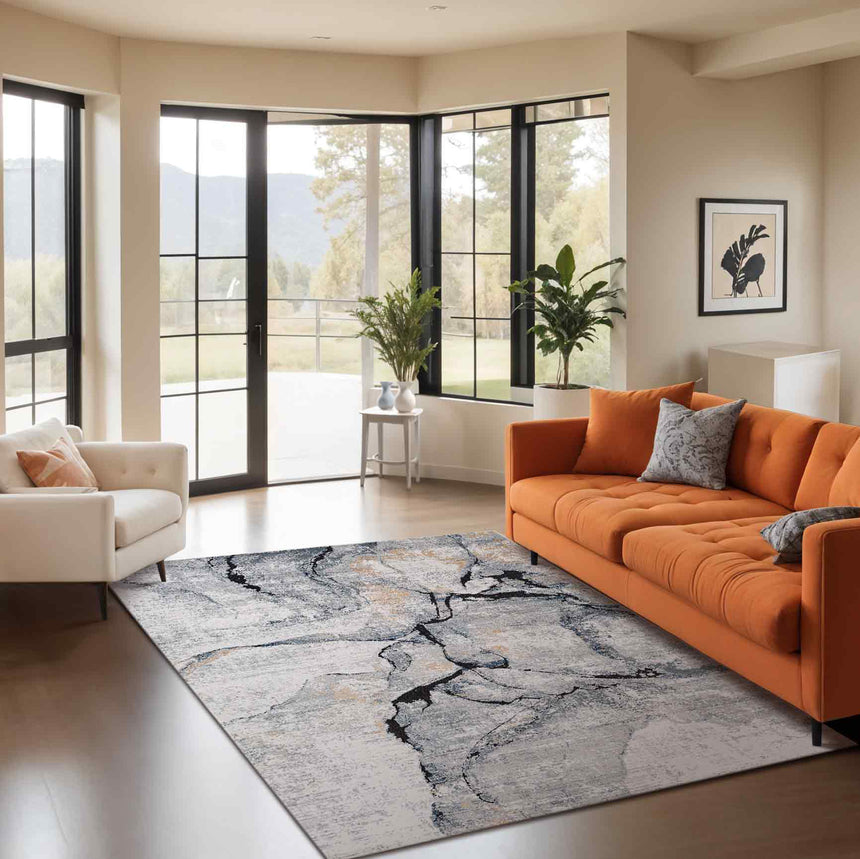 Lyna Abstract Modern Marble Ivory Grey Rug