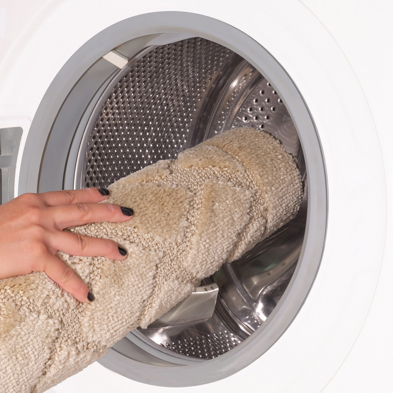 JUNIPER 2 Piece Machine Washable Non-Slip Light Beige Bathroom Rug Set Washable