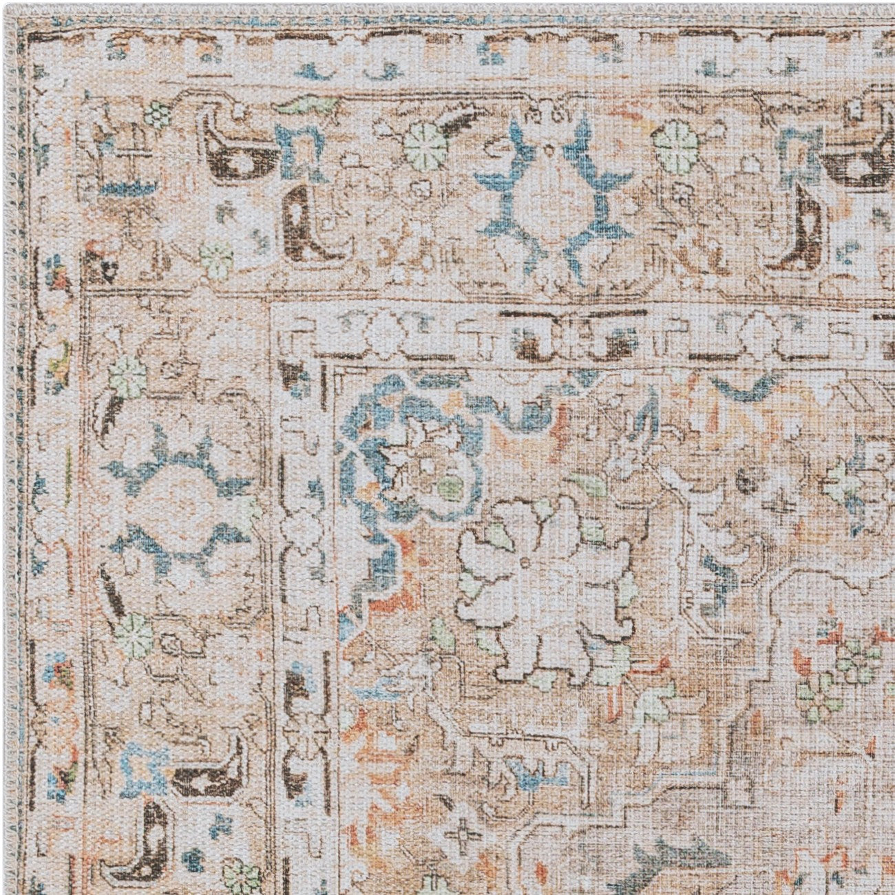 CLARA LAKE Machine Washable Traditional Boho Taupe Area Rug Zoom