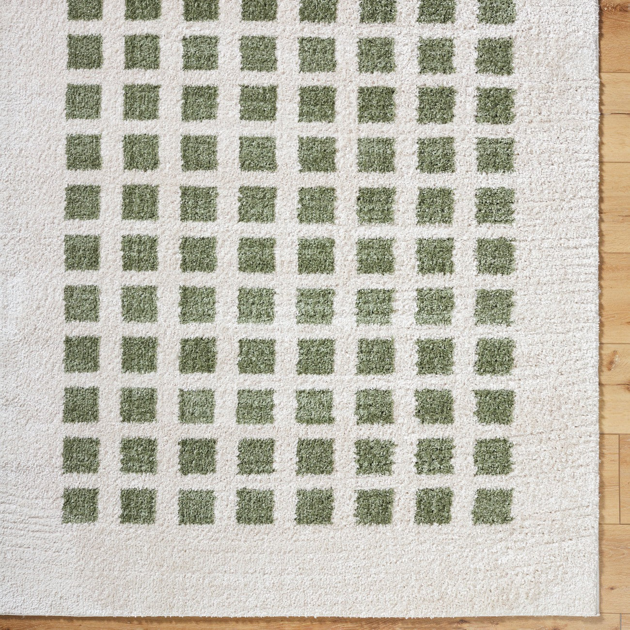 LAURINE Machine Washable Modern Shaggy Grass Green Area Rug Overhead