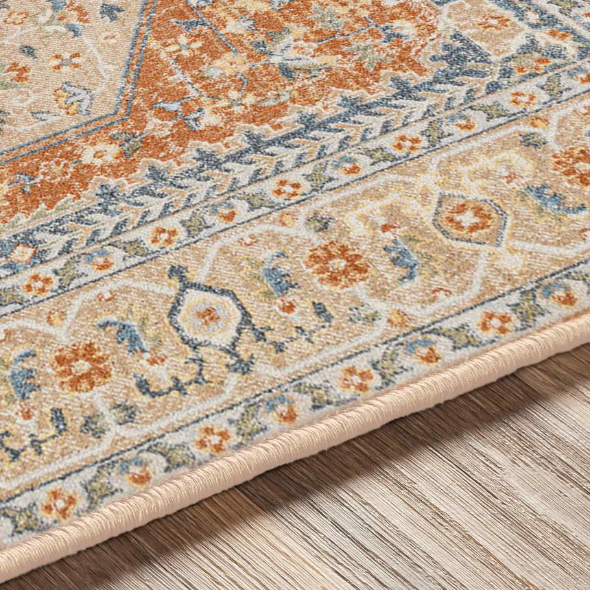 Boka Machine Washable Traditionnal Boho Burnt Orange Rug