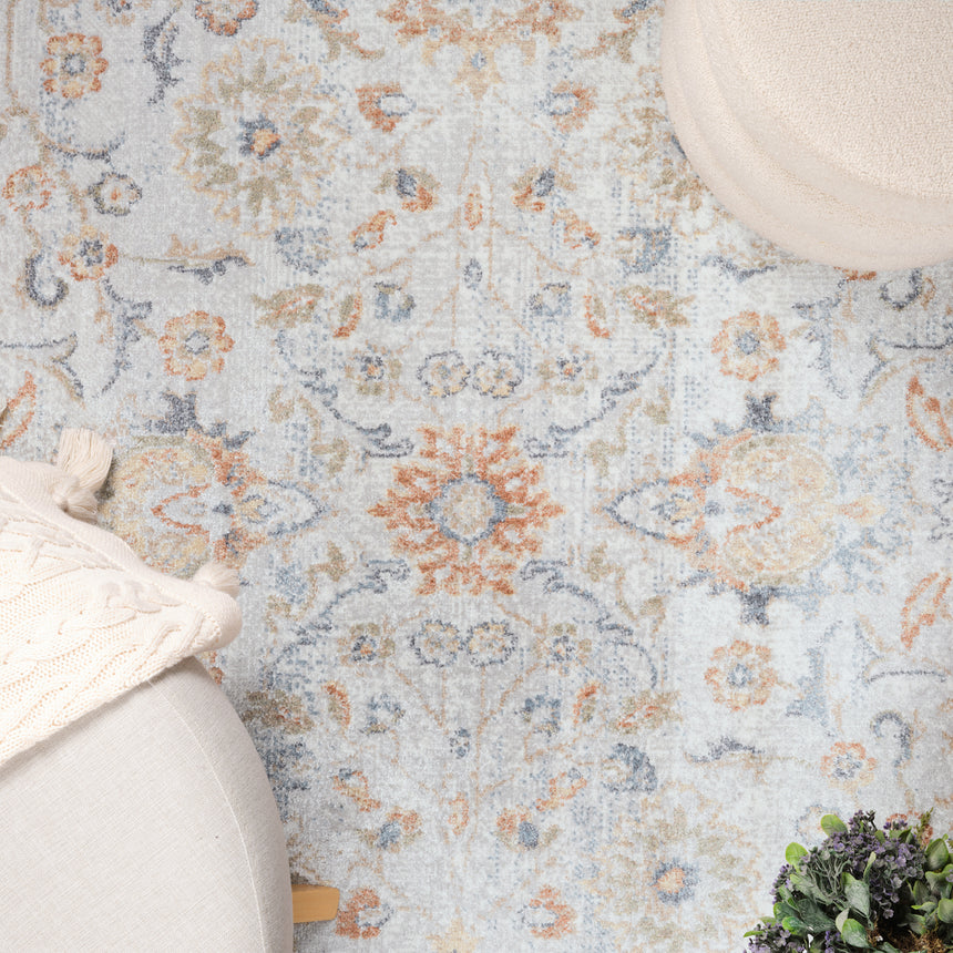 Esther Machine Washable Oriental Boho Grey/Oatmeal Rug