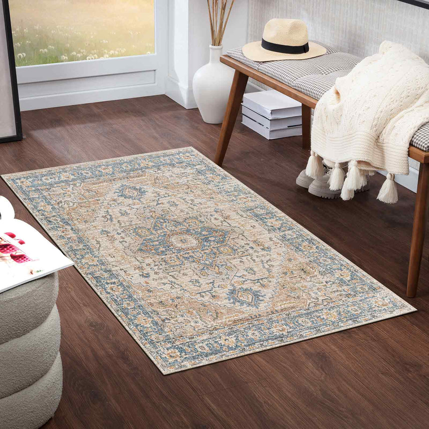River Machine Washable Oriental Boho Beige Rug