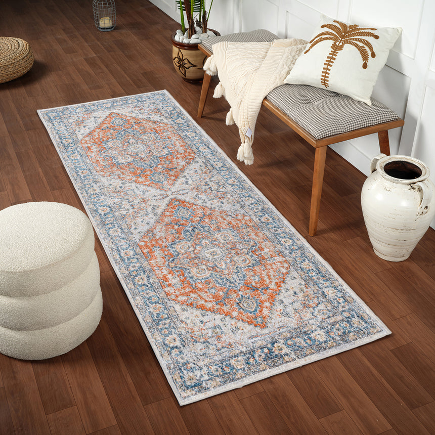 River Machine Washable Oriental Boho Burnt Orange Rug