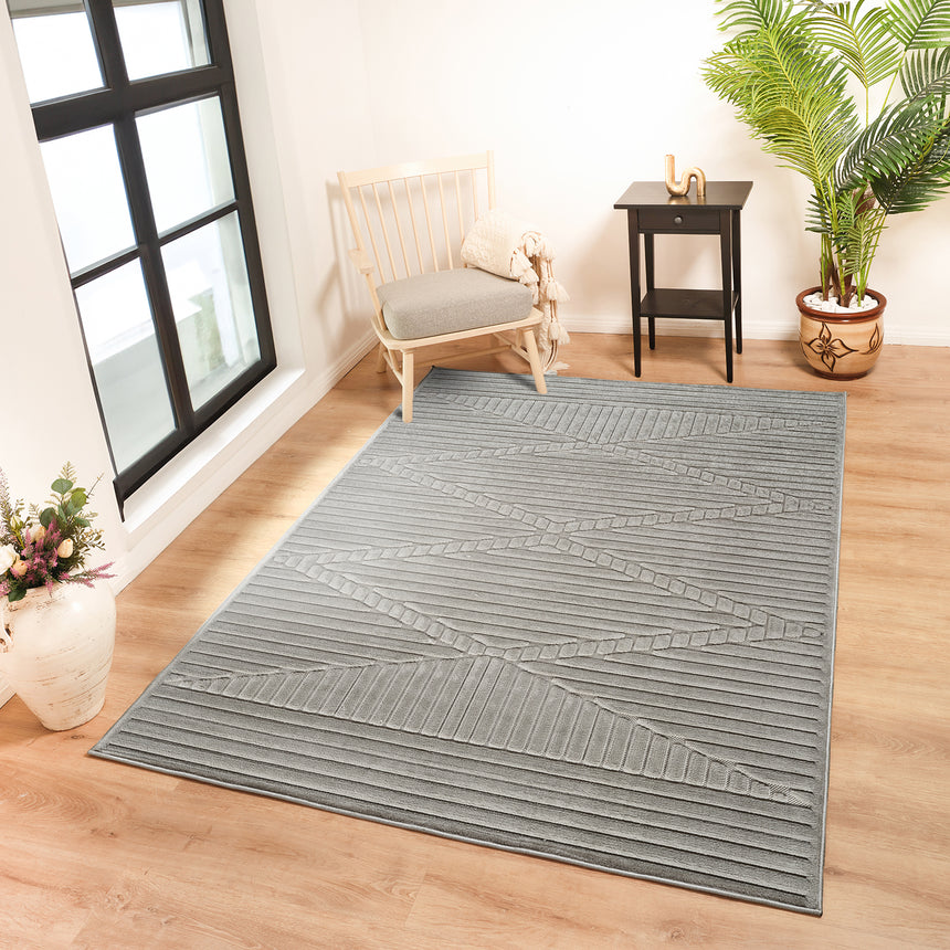 Mitsuko In- & Outdoor 3D High & Low Pile Textured Grey Rug