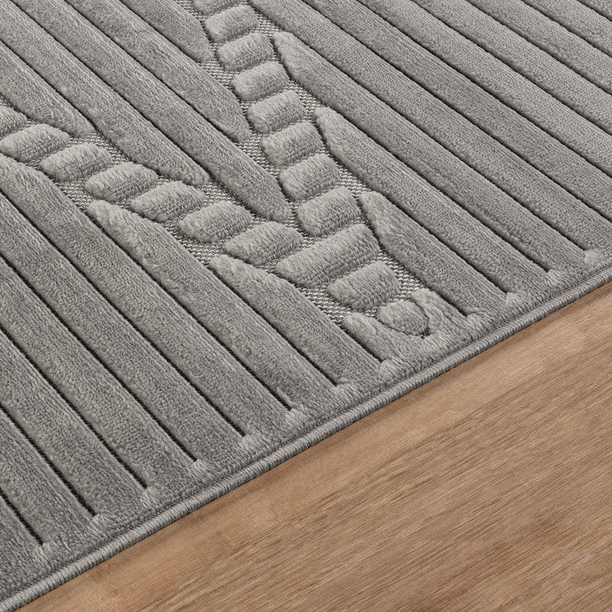 Mitsuko In- & Outdoor 3D High & Low Pile Textured Grey Rug