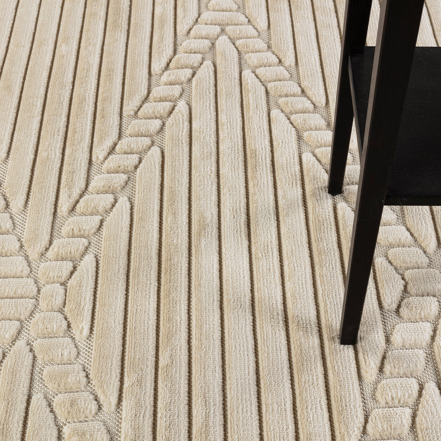 Mitsuko In- & Outdoor 3D High & Low Pile Textured Beige Rug