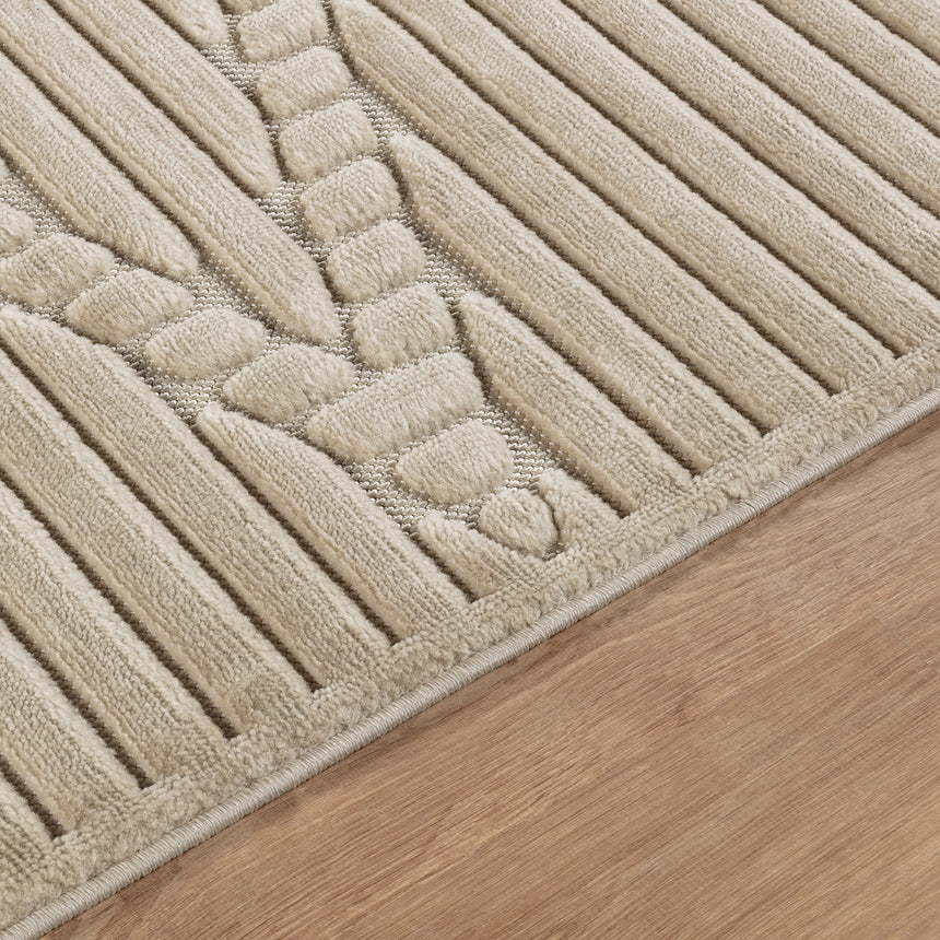 Mitsuko In- & Outdoor 3D High & Low Pile Textured Beige Rug
