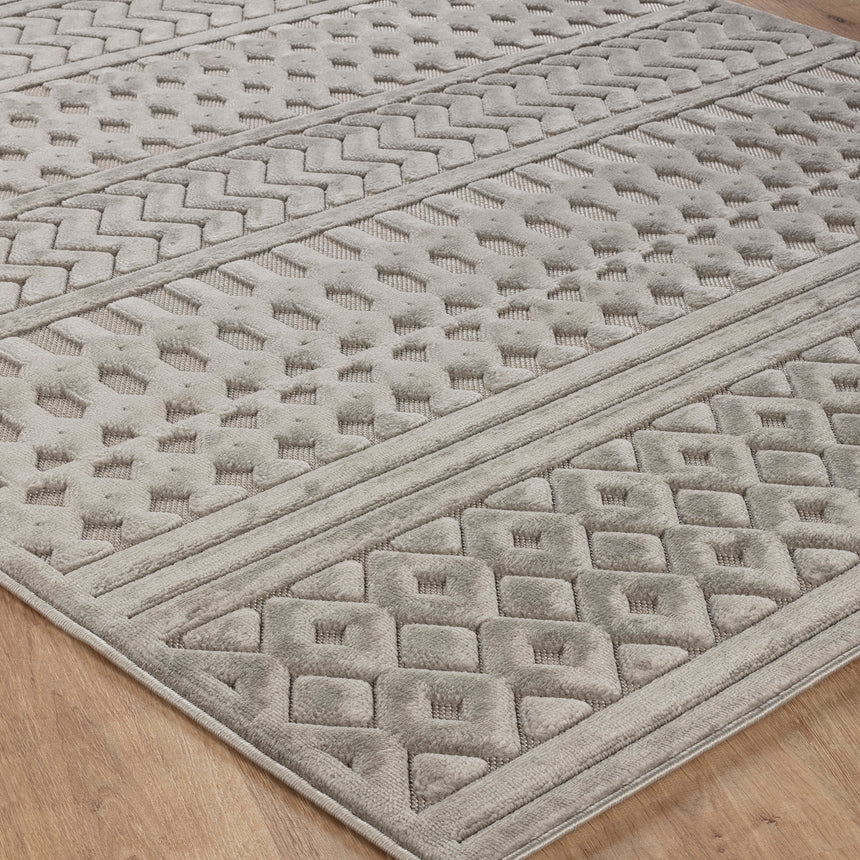 Haruka In- & Outdoor 3D High & Low Pile Textured Grey Rug