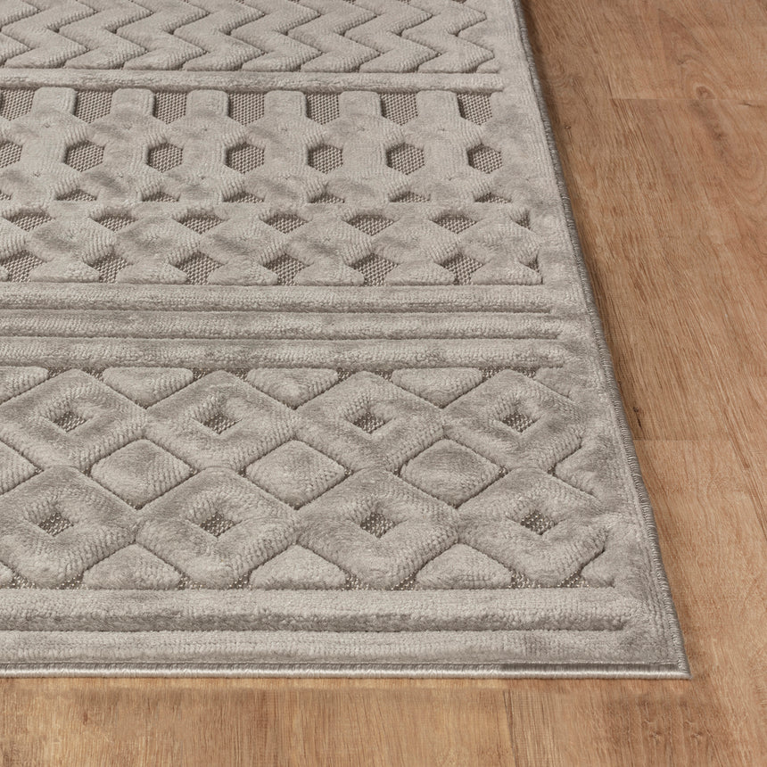 Haruka In- & Outdoor 3D High & Low Pile Textured Grey Rug