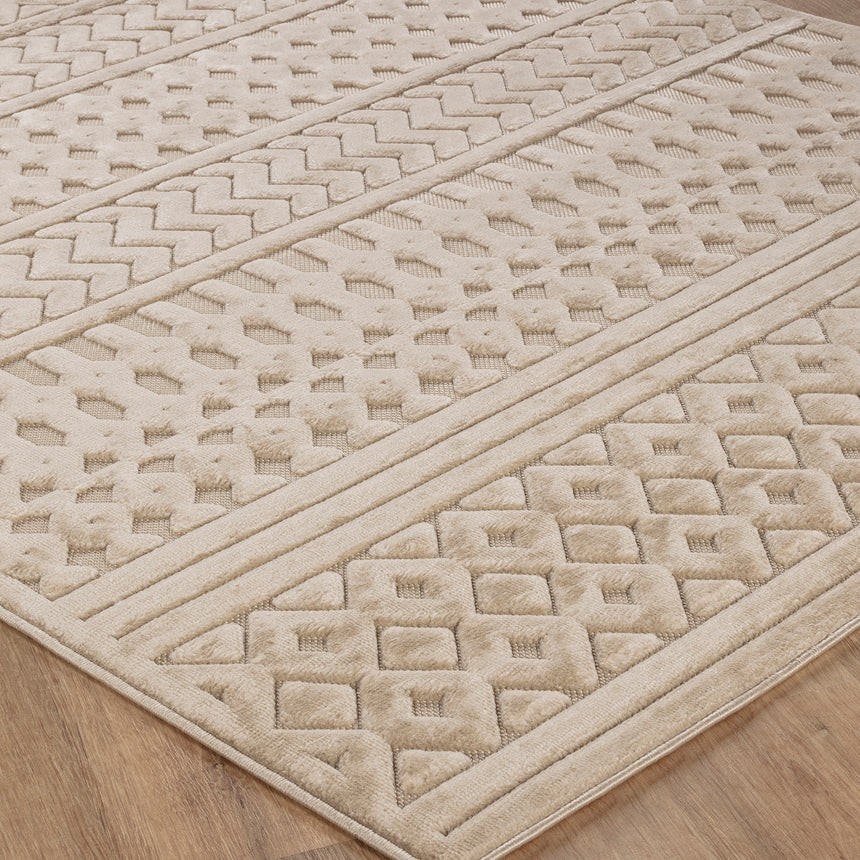 Haruka In- & Outdoor 3D High & Low Pile Textured Beige Rug