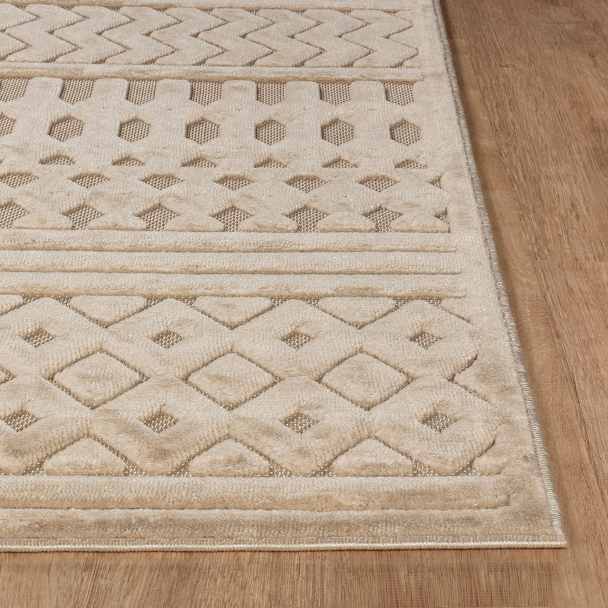 Haruka In- & Outdoor 3D High & Low Pile Textured Beige Rug