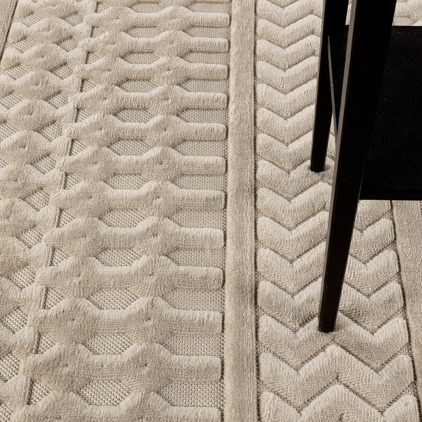 Haruka In- & Outdoor 3D High & Low Pile Textured Beige Rug