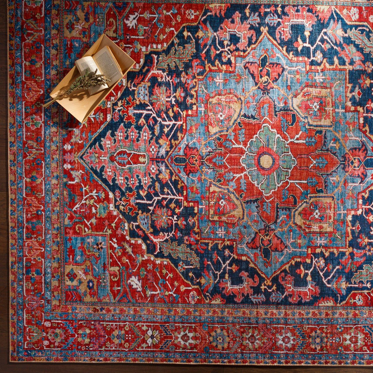 LOREDANA Vintage Oriental Boho Bright Red Area Rug Styleshot