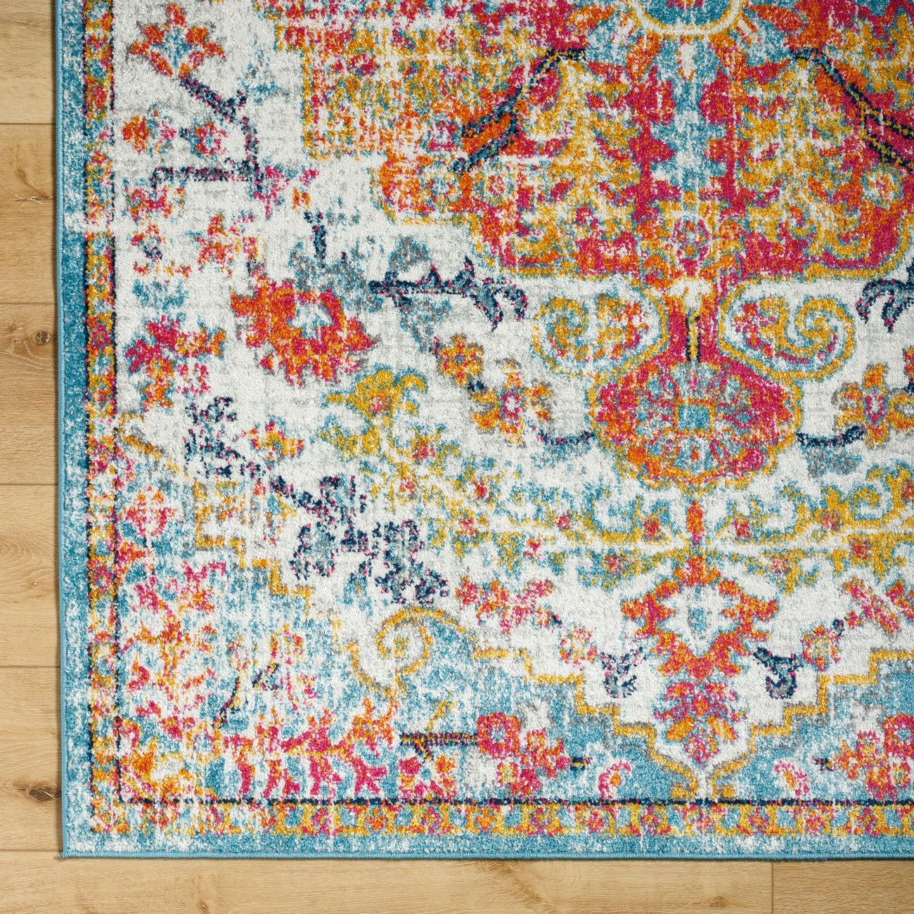 LOU Vintage Traditional Oriental Boho Saffron/Teal Area Rug Overhead