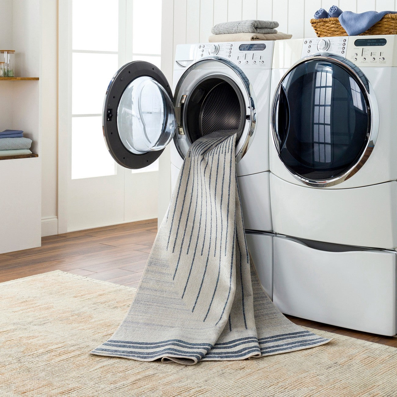 ENSO FALLS Machine Washable Geometric Beige Area Rug Styleshot