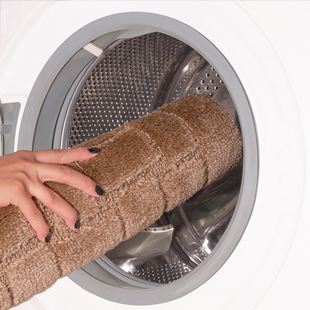 OLIVE 2 Piece Machine Washable Non-Slip Brown Bathroom Rug Set Washable