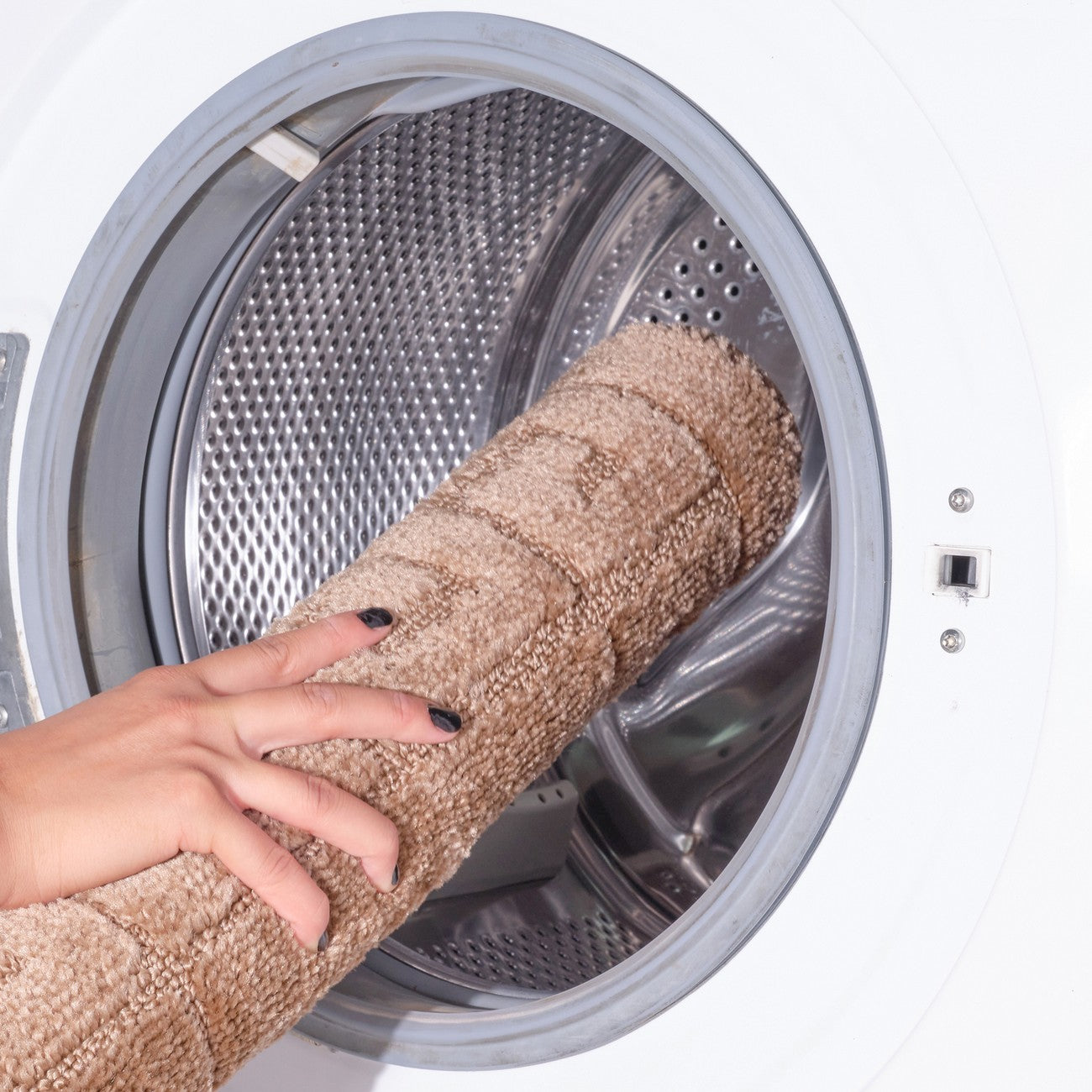 POPPY 2 Piece Machine Washable Non-Slip Brown Bathroom Rug Set Washable