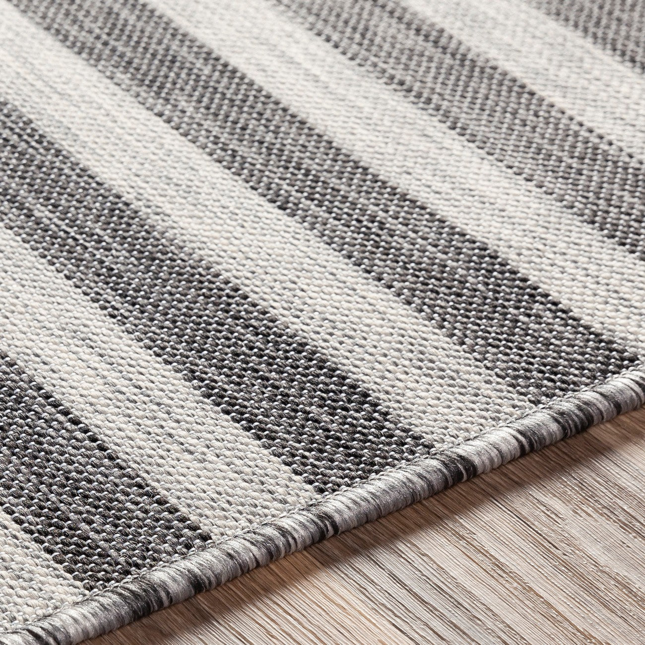 ZAKI Indoor & Outdoor Cottage Charcoal/Ivory Striped Area Rug Texture