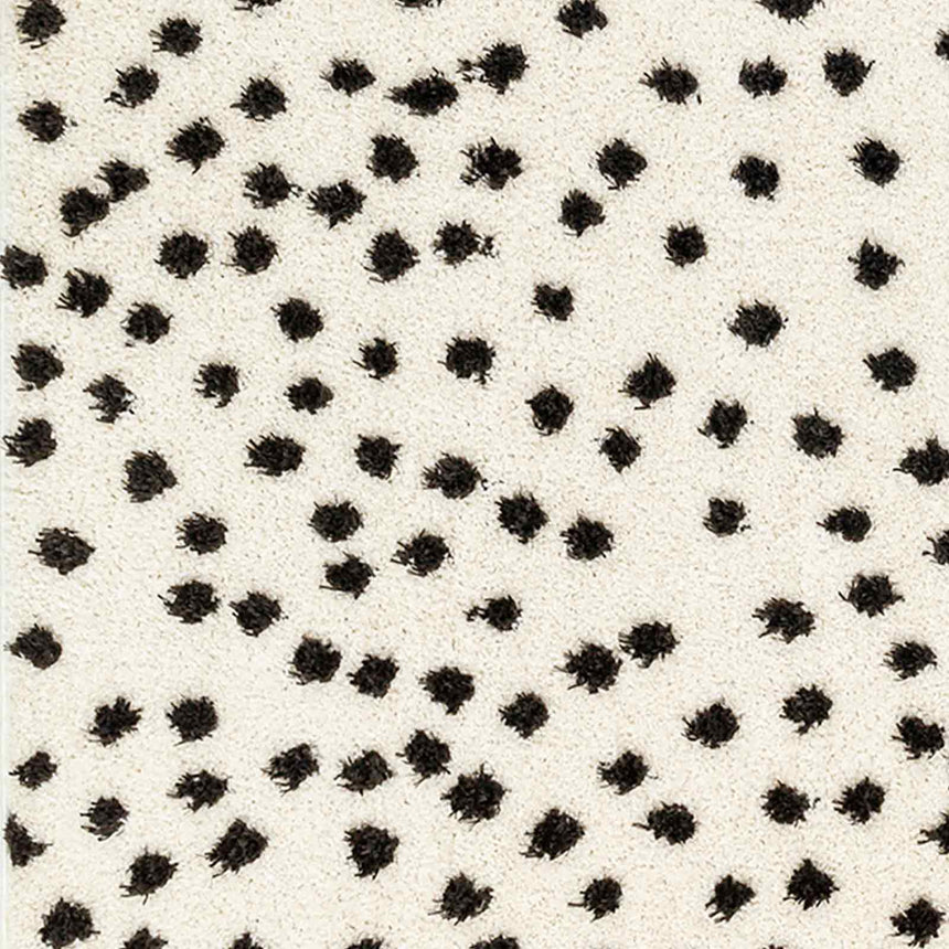 Hekuba Shaggy Modern Plush Pile Black/Ivory Polka Dot Rug