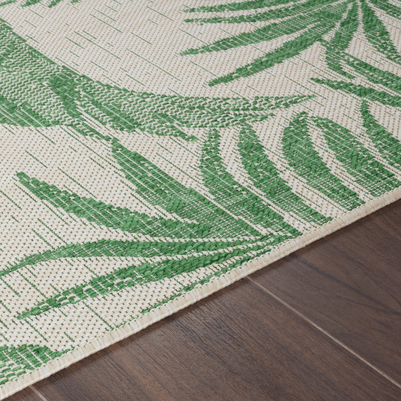 LENNIE Indoor & Outdoor Coastal Forest Green Area Rug Texture