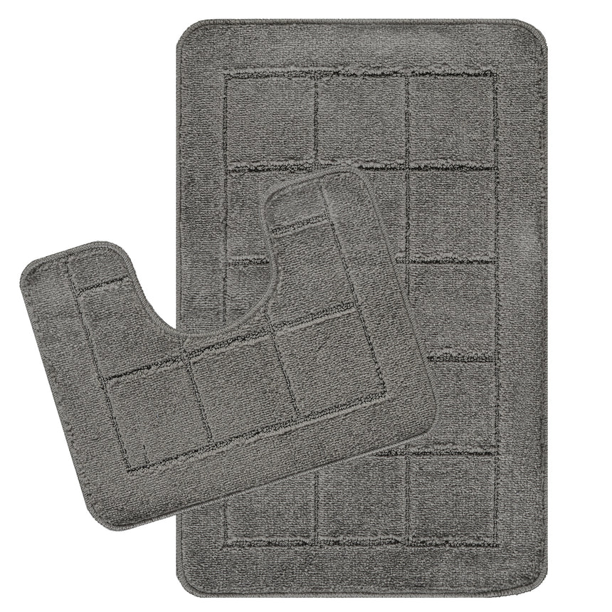 Noelle 2-Piece Machine Washable Non-Slip Dark Grey Bathroom Rug Set