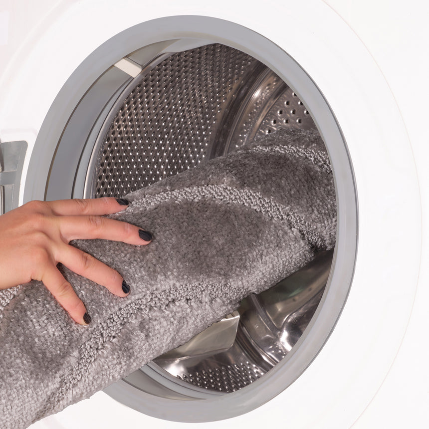 April 2-Piece Machine Washable Non-Slip Light Grey Bathroom Rug Set