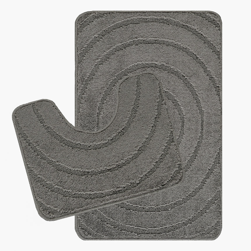 April 2-Piece Machine Washable Non-Slip Dark Grey Bathroom Rug Set