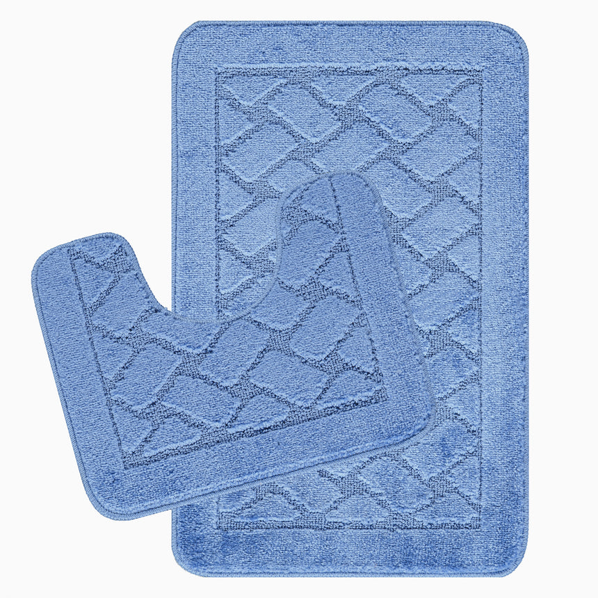 Nilah 2-Piece Machine Washable Non-Slip Blue Bathroom Rug Set