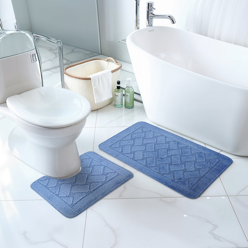 Nilah 2-Piece Machine Washable Non-Slip Blue Bathroom Rug Set